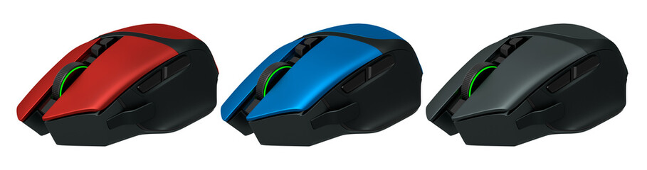 Fototapete - Set of wireless gaming computer mouse isolated on white background with clipping path. 3d render of live streaming gear for cloud gaming and gamer workspace concept