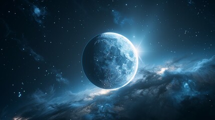 Wall Mural - celestial body illuminating a vast and mystical nebula cloud, cosmic astronomy background art