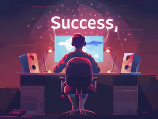 Poster - businessman determined to achieve success through video game gameplay