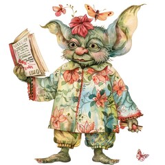 Wall Mural - Whimsical goblin reading book