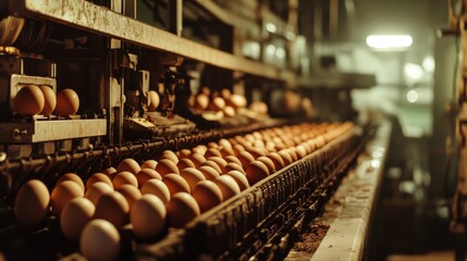 Poster - machines efficiently sort and organize eggs on a production line within a spacious industrial facili