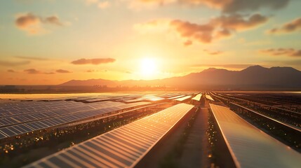 Poster - Solar Farm with Panels Reflecting Sun Producing Clean Renewable Energy