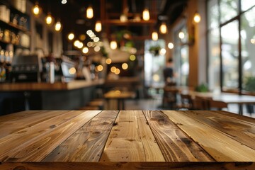 Canvas Print - Ash wood table restaurant furniture tabletop.