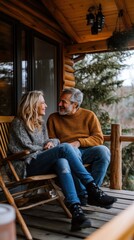 Canvas Print - A couple enjoying a cozy moment on a porch in a rustic setting.