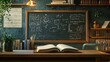 © capuchino009 - 3D Classroom Chalkboard with Equations and Open Book