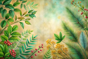 Wall Mural - tropical foliage digital illustration with vibrant colors