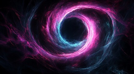 Wall Mural - Abstract swirling nebula with pink and blue light around a black hole in the center.