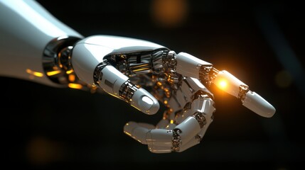 Poster - Close-up of a robotic hand reaching out with an outstretched index finger