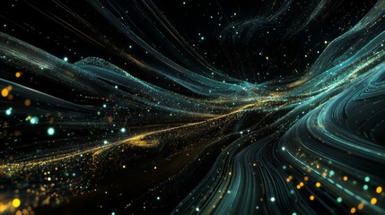 Aufkleber - A dynamic visualization of swirling lines and glowing particles, creating an ethereal atmosphere reminiscent of cosmic movement.