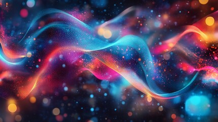 Poster - A vibrant abstract scene featuring flowing waves of colors and light, creating a dynamic, energetic atmosphere ideal for digital art.
