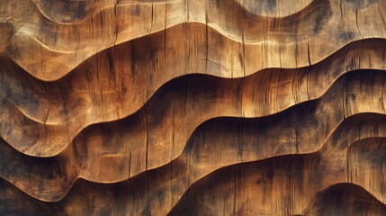 Leinwandbilder - A textured wood surface showcasing undulating waves and natural patterns, highlighting the beauty of grain and craftsmanship.