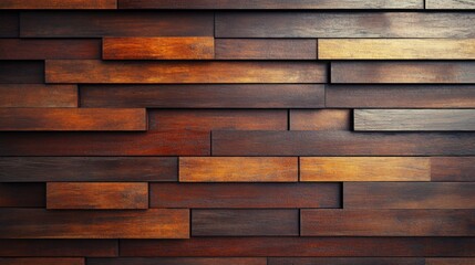 Leinwandbilder - A textured wooden wall featuring various shades of brown, showcasing a modern design with rectangular wooden panels arranged in a geometric pattern.