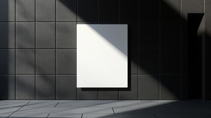 Aufkleber - A minimalist white canvas mounted on a textured dark wall, illuminated by a dramatic shadow, creating a striking contrast in an urban environment.