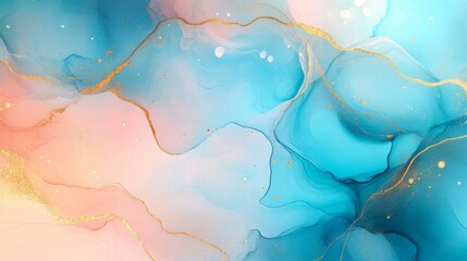 Poster - An abstract watercolor swirling in soft blues, pinks, and gold, evoking a serene and dreamy atmosphere.