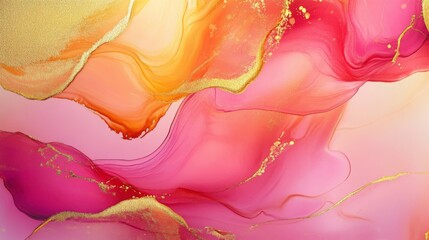 Poster - A vibrant abstract artwork featuring flowing shades of pink, orange, and gold, creating a sense of movement and fluidity.