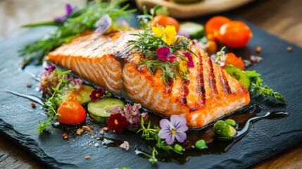 Poster - Grilled Salmon with Fresh Vegetables and Herbs