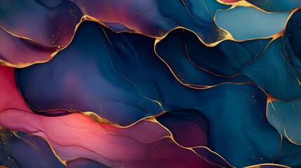 Poster - A vibrant abstract image featuring flowing waves of deep colors with hints of gold, creating a stunning, artistic composition.