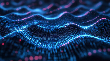 Fototapete - Vibrant blue and pink abstract waves of digital data create a mesmerizing effect