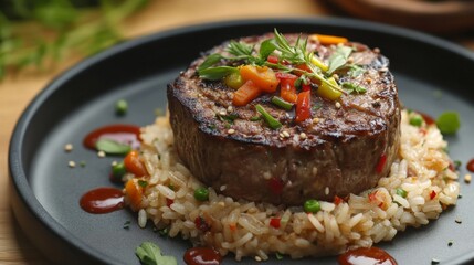 Poster - Grilled Steak with Colorful Vegetables and Rice