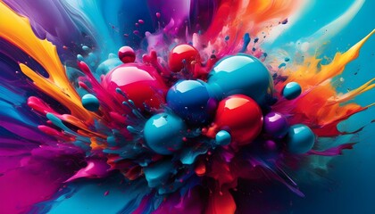 Wall Mural - Vivid Abstract Burst of Colors Against a Blue Backdrop