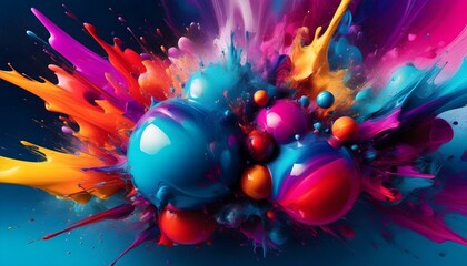 Wall Mural - Vivid Abstract Burst of Colors Against a Blue Backdrop