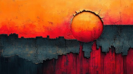 Poster - Abstract sunset over a city skyline with vibrant colors.