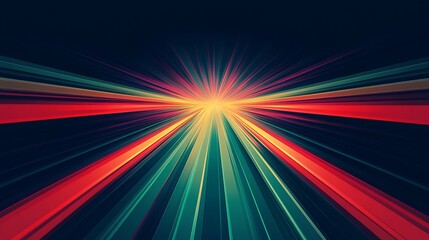 Poster - Abstract background with radiating lines of red, orange, yellow, and green light on a dark background.