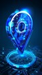 © ai tekno koncept - Advanced Navigation and Location Technology Concept, blue location marker floating above a futuristic digital map grid, GPS technology, geolocation, digital mapping.