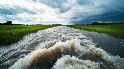 River water flowing under cloudy sky