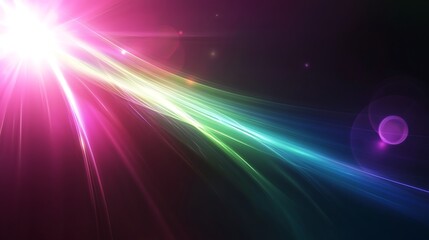 Wall Mural - Abstract background with vibrant, multicolored streaks of light radiating from a bright, white center, set against a dark, black background.