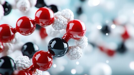 Poster - A vibrant and detailed visualization of a molecular structure showcasing interconnected red, white, and black spheres on a soft gradient background.