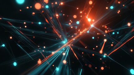 Poster - Futuristic abstract lines and nodes connected by luminous technology pathways