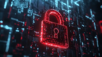 Poster - Hacker attack alert with a red broken padlock, digital interface representing system vulnerability. Security breach and online danger concept.