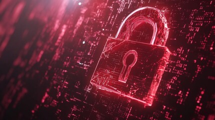 Poster - Red broken padlock on a digital screen, symbolizing a hacker attack. Cybersecurity concept with binary code background and warning alerts.