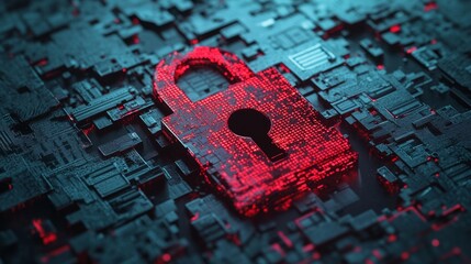Poster - Security breach with a red broken padlock icon and binary code background, representing a hacker attack and cybersecurity vulnerability.