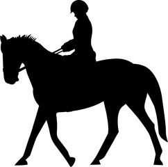 silhouette of person riding horse. equestrian sport. training horseback ride. professional equestria