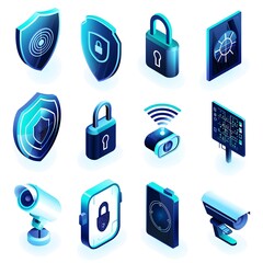 Poster - futuristic high tech security icon collection on white background