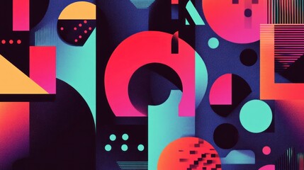 Poster - Abstract Geometric Pattern with Vibrant Colors and Textured Background