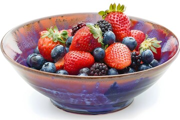 Sticker - Vibrant Bowl of Assorted Fresh Berries on White Background with Copy Space