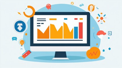 Poster - Computer Screen with Chart and Abstract Icons