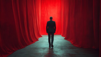 Poster - A man walks through a red tunnel