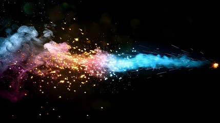 Poster - Colorful Firecracker Explosion with Vibrant Smoke Trails and Sparks against Dark Background