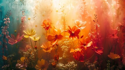 Wall Mural - Vibrant Cosmos Flowers in Soft Sunlight - Floral Photography