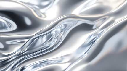 Wall Mural - Metallic silver wave background, shiny luxury silk texture, smooth satin pattern