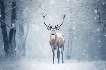 Canvas Print - Reindeer wildlife outdoors snowing.