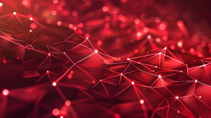Poster - glowing red polygonal mesh floating in abstract digital space