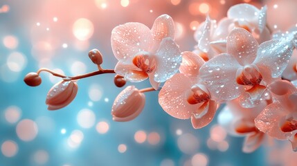 Poster - Delicate Orchid Flower with Water Droplets and Bokeh Background