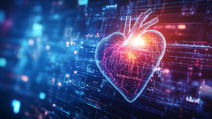 Poster - A glowing digital heart, rendered in a futuristic style.