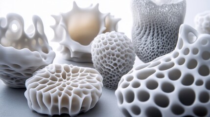 Poster - Ultra-realistic 3D printed textures resembling coral sculptures in a soft light environment