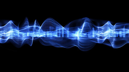 Aufkleber - Abstract blue waves on black background.